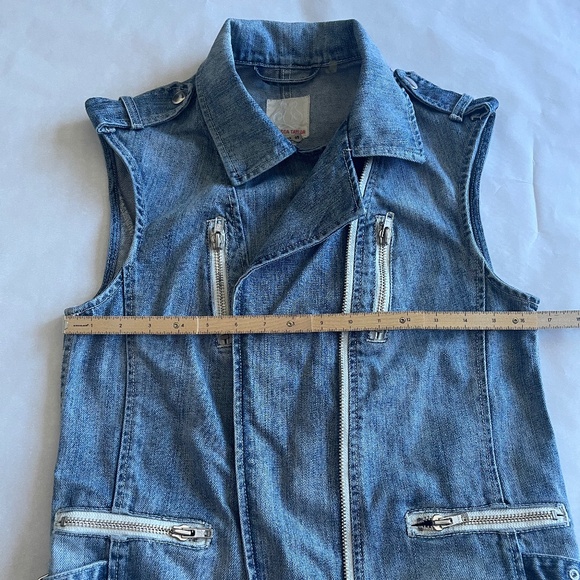 Rebecca Taylor Biker Moto Denim Vest Sleeveless Jacket Zipper Light Wash Gilet S - Picture 16 of 16